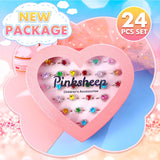 PinkSheep Jewel Rings for Kids 24pc Adjustable No duplication Girl Pretend Play and Dress Up Rings