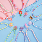 PinkSheep Jewelry Sets Beaded Necklace and Beads Bracelet for Kids Girls 10 Sets Unicorn Cat Mermaid Starfish Shells Bird Owl Necklace and Beads Little Favors Bags for Girls Princess Dress Up Pretend Play