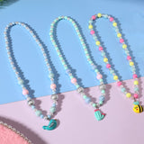 PinkSheep Jewelry Sets Beaded Necklace and Beads Bracelet for Kids Girls 10 Sets Unicorn Cat Mermaid Starfish Shells Bird Owl Necklace and Beads Little Favors Bags for Girls Princess Dress Up Pretend Play