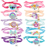 PinkSheep Girls Bracelets for Kids 10 Pcs Friendship Bracelet Jewelry Unicorn Animal Pendant Teen Toddler Baby Adjustable Multicolor Woven Pretend Play Bracelet Bulk Bracelet