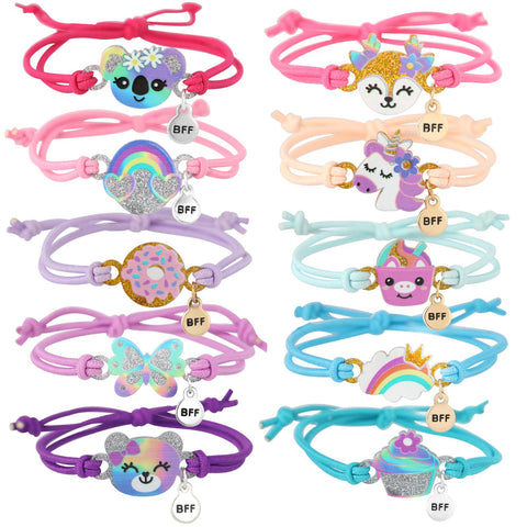 PinkSheep Girls Bracelets for Kids 10 Pcs Friendship Bracelet Jewelry Unicorn Animal Pendant Teen Toddler Baby Adjustable Multicolor Woven Pretend Play Bracelet Bulk Bracelet