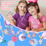 PinkSheep Jewelry Sets Beaded Necklace and Beads Bracelet for Kids Girls 10 Sets Unicorn Cat Mermaid Starfish Shells Bird Owl Necklace and Beads Little Favors Bags for Girls Princess Dress Up Pretend Play