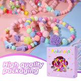 PinkSeep Beaded Bracelets for Kids- 12 Pack 36 PC, Little Girl Plastic Bracelets, Flower Butterfly Pink Bracelet, Party Favor