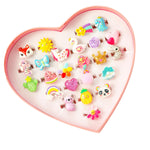 PinkSheep Little Girl Jewel Rings in Heart Box, Adjustable, Girl Gift Pretend Play and Dress Up Rings