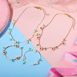 PinkSheep Flower Necklaces Bracelets for Teen Girls Preppy Jewelry Choker Necklaces Bracelet for woman Cute Necklaces Beaded Necklace Bracelets White