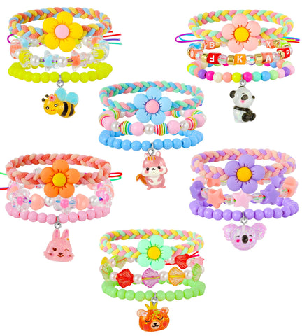 PinkSheep Bracelets for Girls, 18pc/24pc Colorful Beaded Stretch Bracelets for Little Girl Teen Girl, Friendship Bracelet Bracelets Bulk Stackable Bracelets, Cute Things for Girls (18PC)